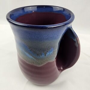 2019 Neher Pottery Right Handed Mug Hand‎ Warmer Blue Purple Brown Made In USA